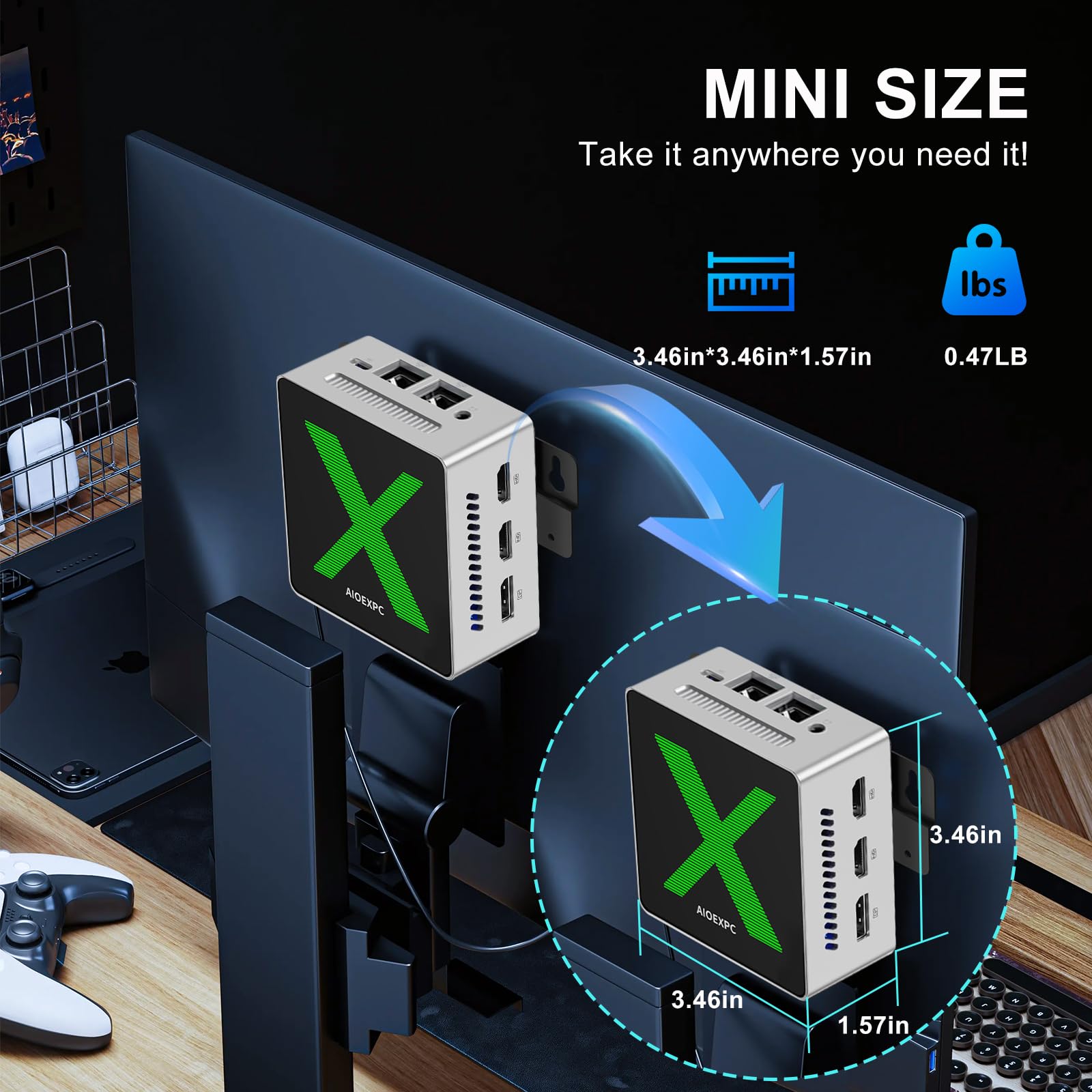 AIOEXPC Mini PC 512GB SSD,12GB LPDDR5 with RGB Lighting,Mini PC